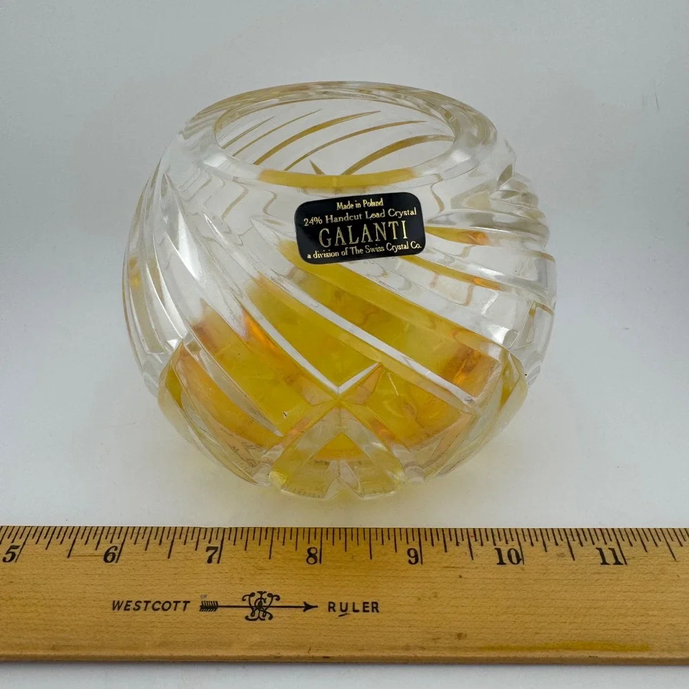 Galanti Vintage Yellow Amber Handcut Lead Crystal Swirl Rose Bowl Vase - Poland
